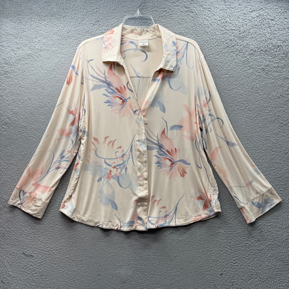 NWT Soma Cool Nights Sleepwear Pajama Top Button Up Floral Soft Women’s Size XL